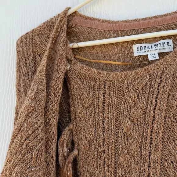 Idyllwind Size L Tan Metallic Knit Fringe Western Wrap Tunic Cardigan Sweater - Picture 5 of 10